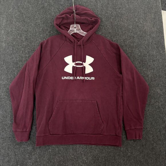Under Armour Hoodie Men's Large Burgundy Pullover Sweatshirt Big Logo UA Pocket - Picture 1 of 6